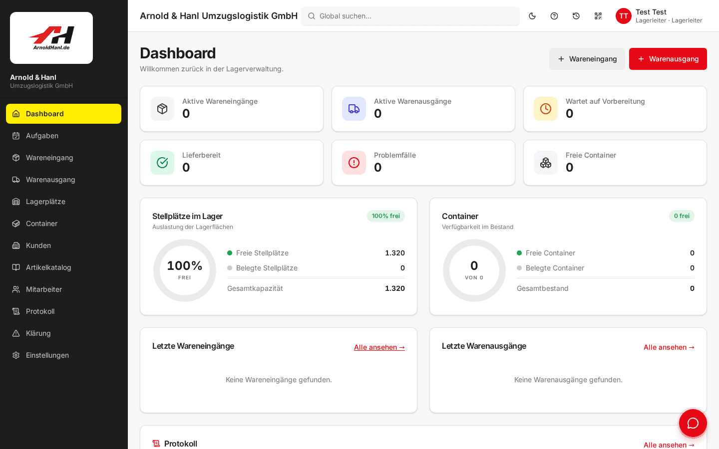 Screenshot des Projekts A&H Lagerverwaltung